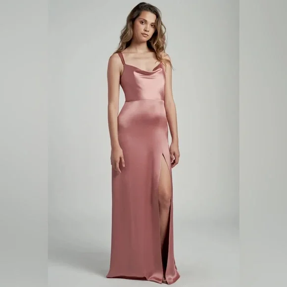 jenny yoo bridesmaid dress Cream V-neck Short Sleeves Column Elegant Long Bridesmaid Dresses, CB0275